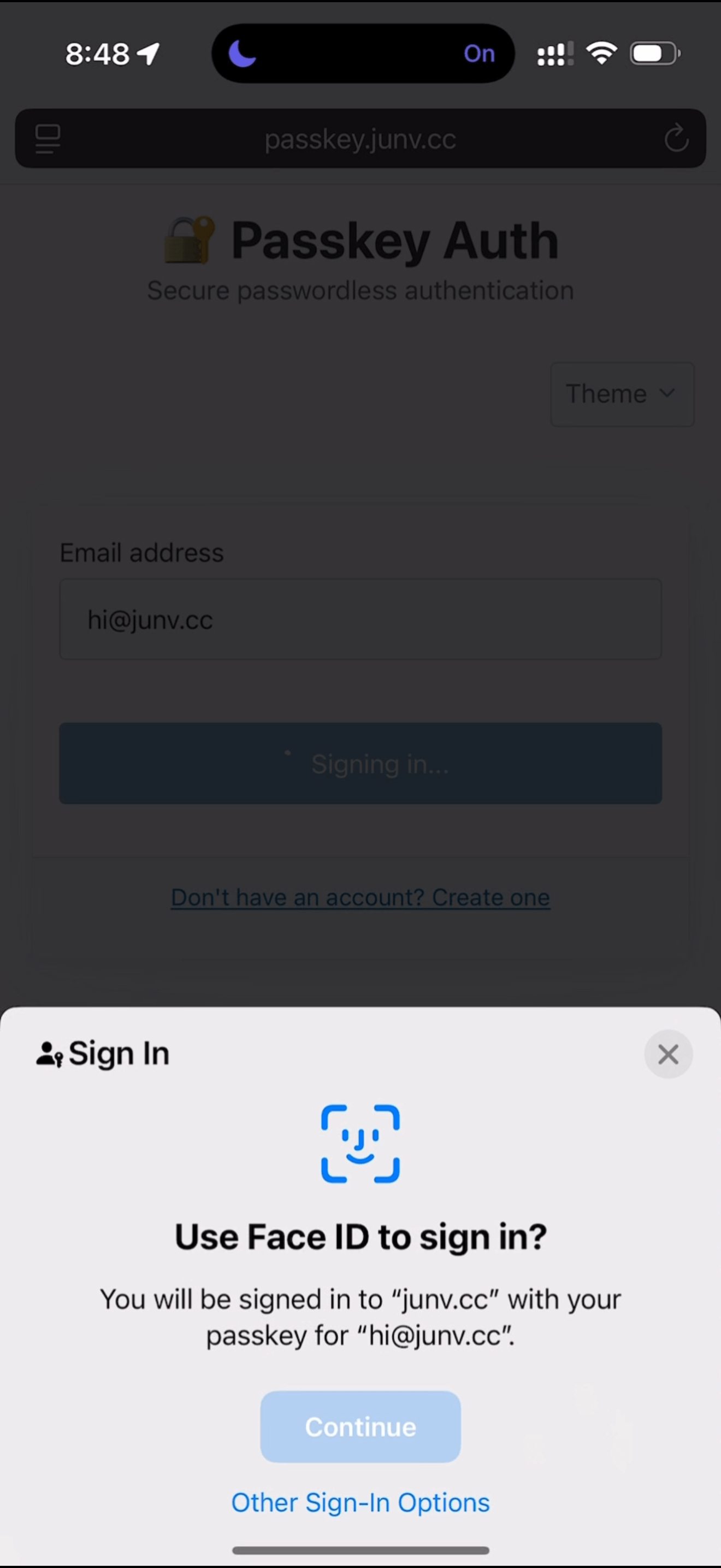 Click to play demo - Passkey Auth Interface